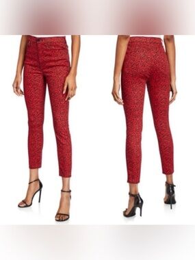 Alice + Olivia Good High Rise Ankle Skinny Jeans Mini Leopard Ruby Black Sz 31